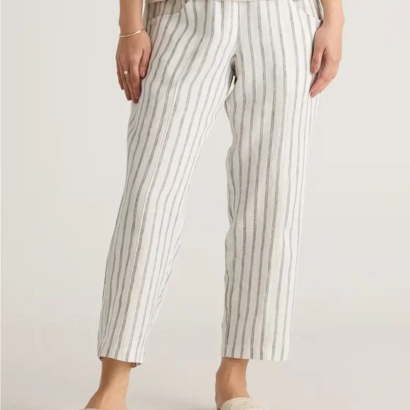 Quince 100% European Linen Tapered Ankle Pants Women’s XL Oatmeal/Black Stripe - Picture 4 of 12
